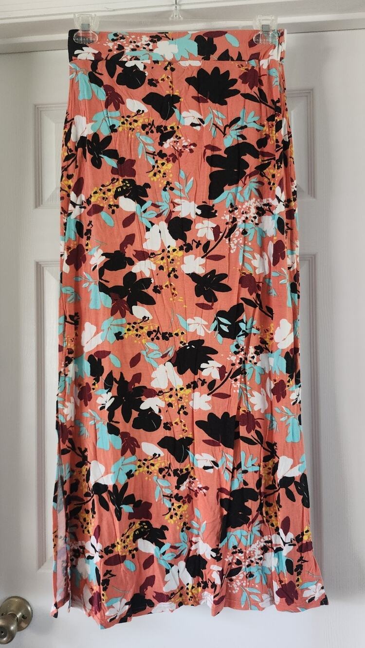Lildy Floral Maxi Skirt Womens Size L/XL Coral Orange Boho Wb42